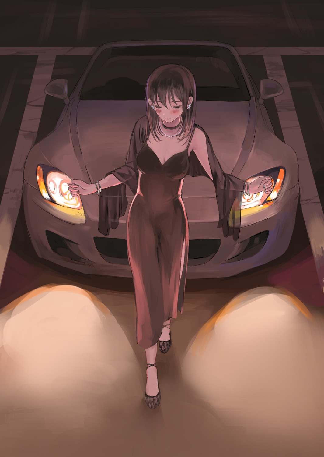 cleavage, dress, momo_hiki, no_bra