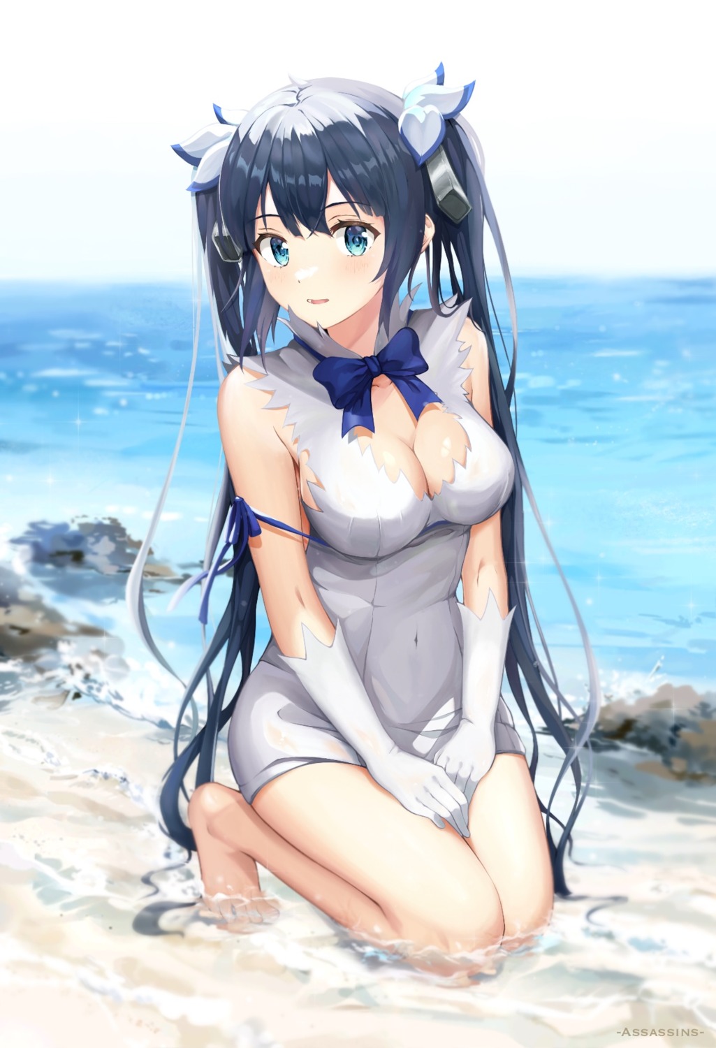 assassins, dress, dungeon_ni_deai_wo_motomeru_no_wa_machigatteiru_darou_ka, hestia_(danmachi), no_bra, wet
