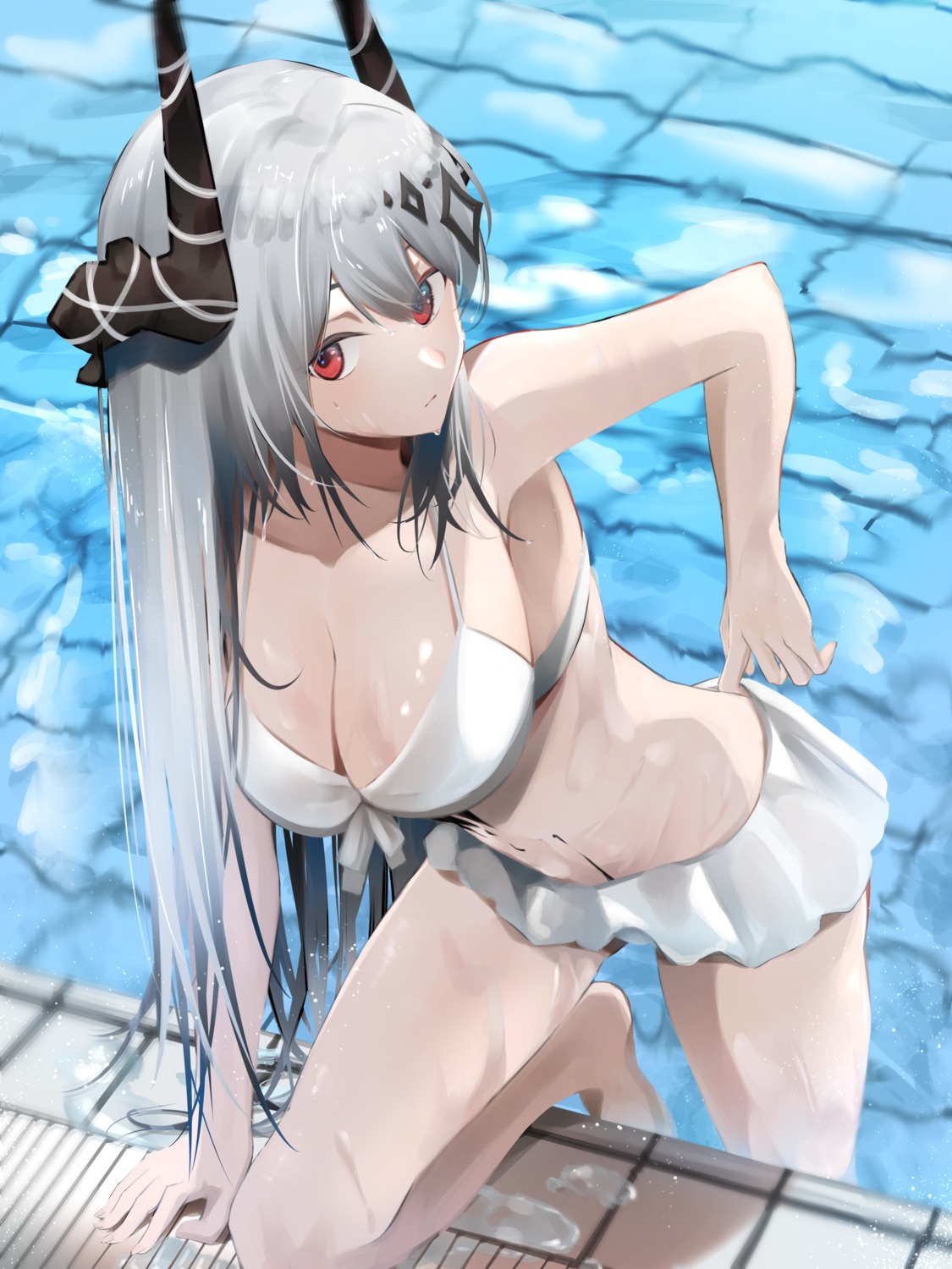 arknights, bikini, heimu_(heim_kstr), horns, mudrock_(arknights), swimsuits, wet
