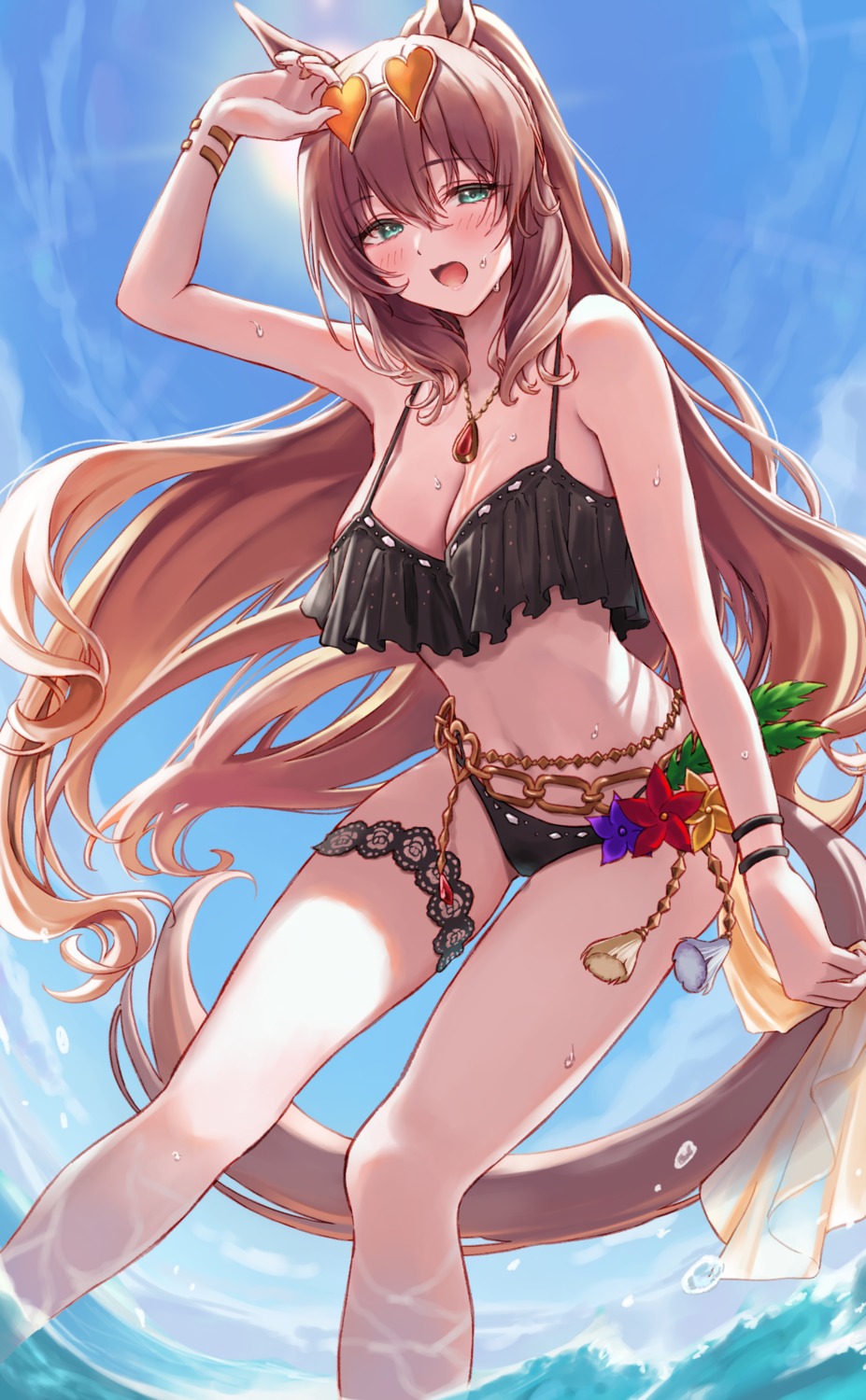 animal_ears, bikini, garter, huziko, maruzensky_(umamusume), megane, swimsuits, tail