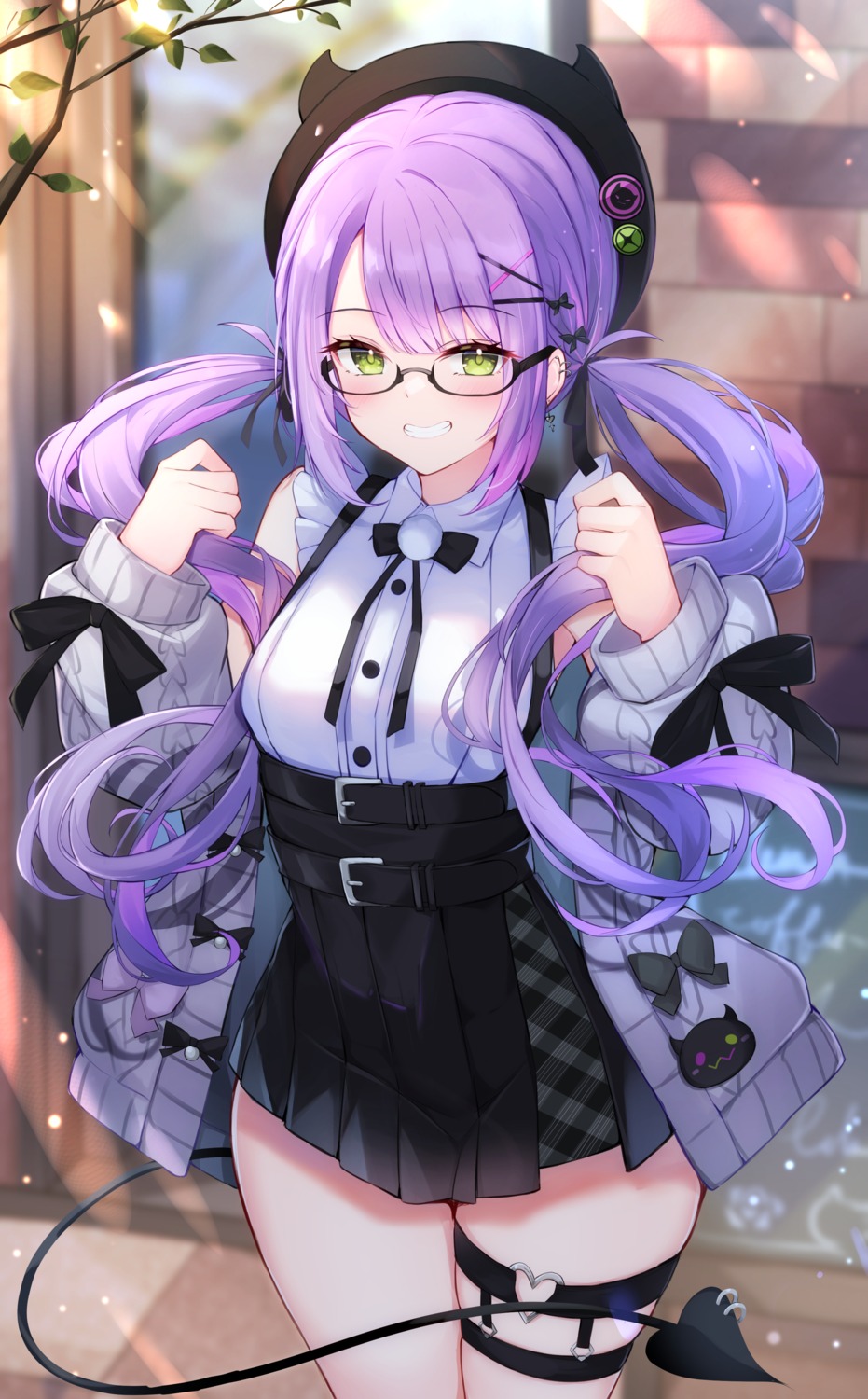 garter, haidollo, hololive, megane, sweater, tail, tokoyami_towa