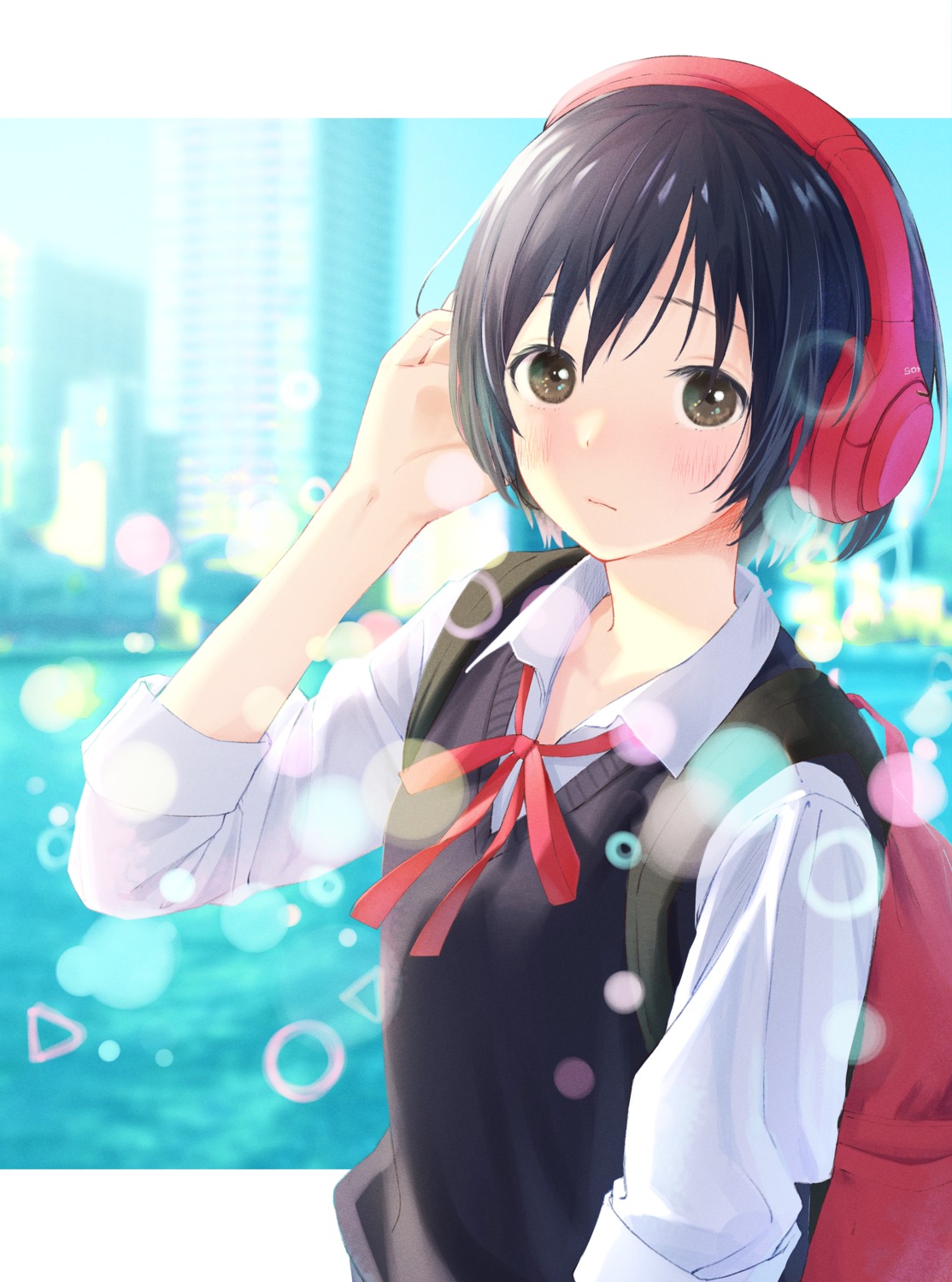 aizawa_zawapo, headphones, seifuku, sweater