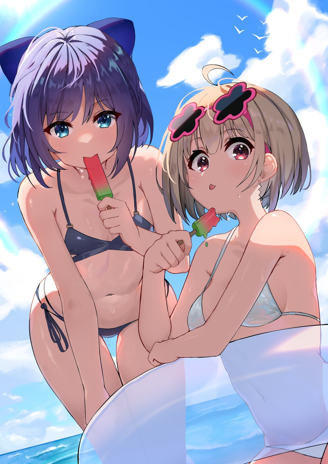 bikini, harusaki_nodoka, hololive, megane, swimsuits, trap_(drthumt), yuujin_a_(hololive)
