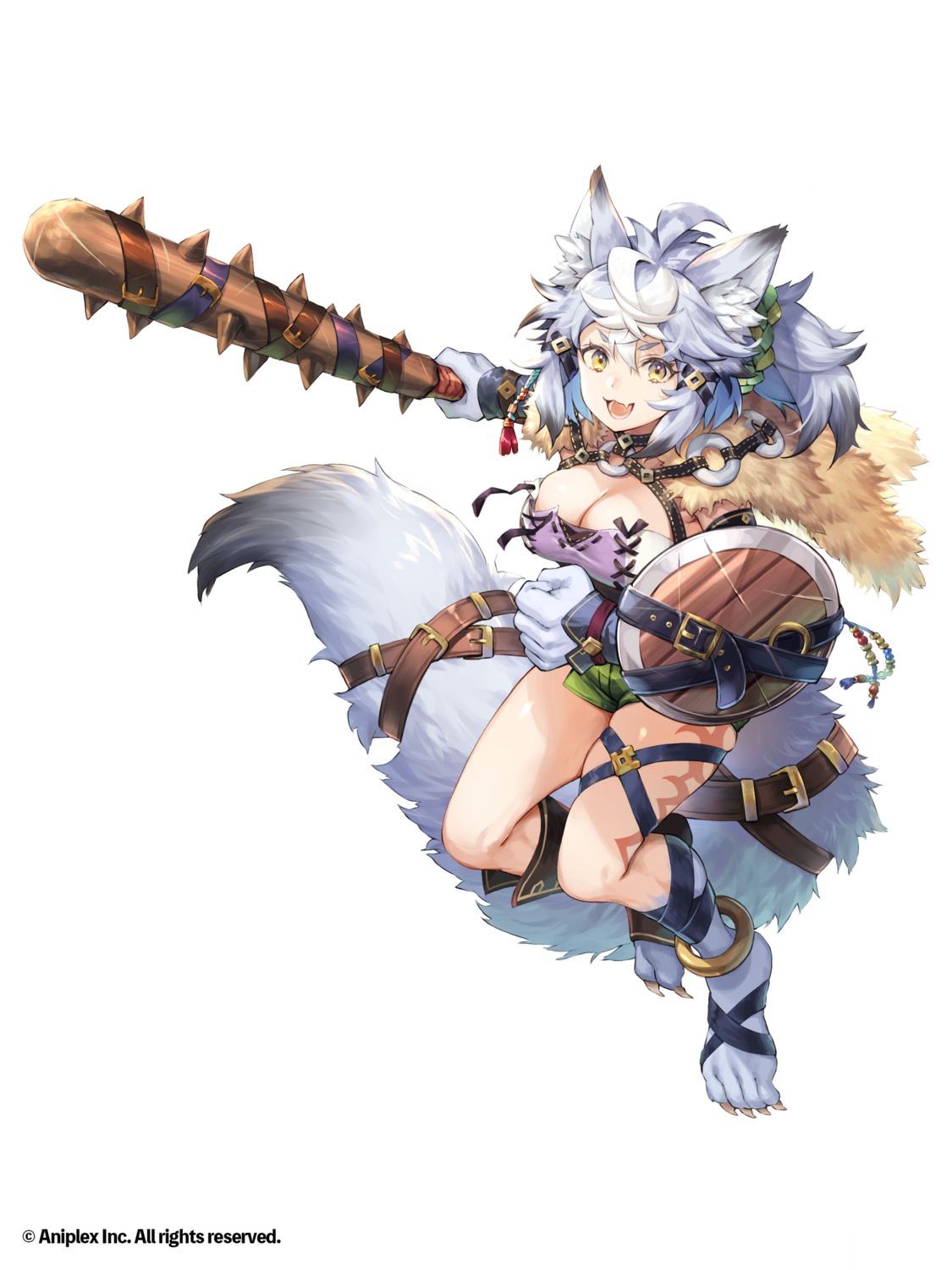 animal_ears, build_divide, garter, no_bra, tagme, tail, tattoo, weapon