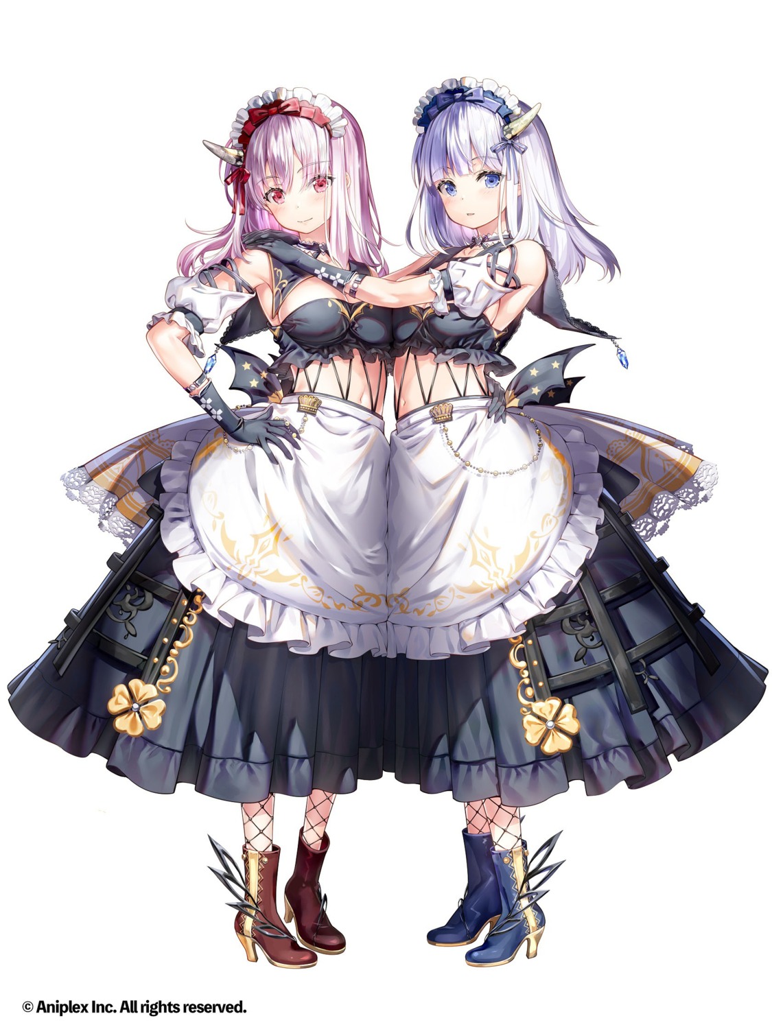 build_divide, fishnets, heels, horns, maid, no_bra, tagme