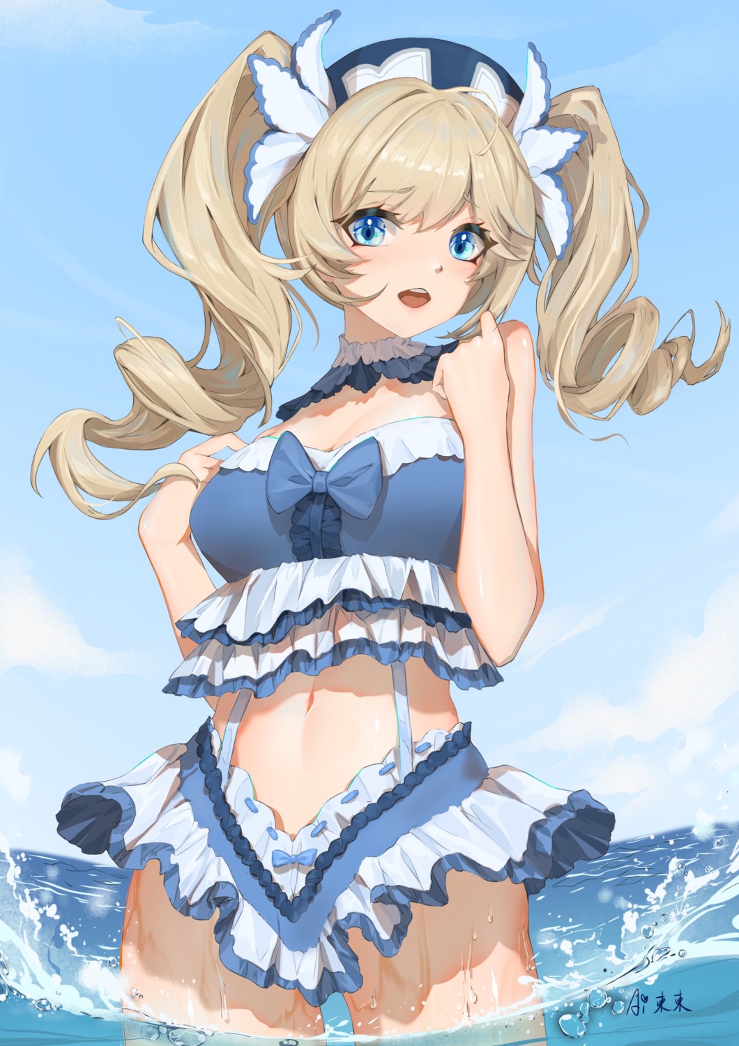 ai_dongdong, barbara_(genshin_impact), bikini, cleavage, genshin_impact, swimsuits, wet