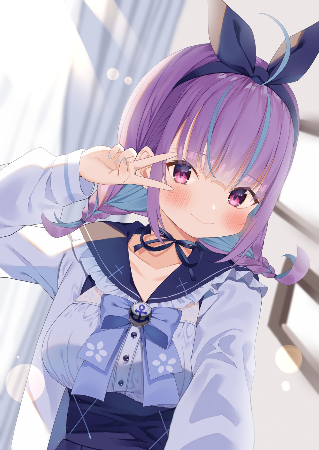 hololive, minato_aqua, momoshiro_amano, see_through, seifuku, selfie