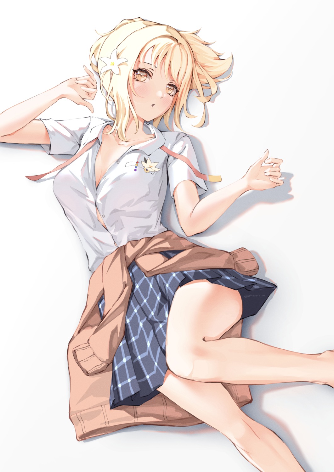 cleavage, love_live!_(series), love_live!_nijigasaki_gakuen_school_idol_doukoukai, miyashita_ai, notinversion, open_shirt, seifuku, sweater