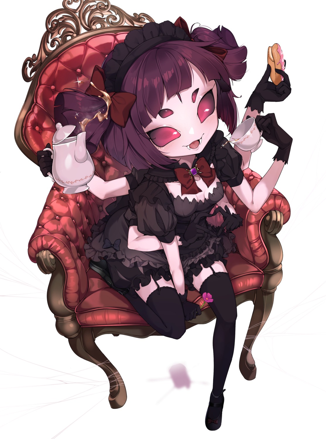 bloomers, gothic_lolita, jovejun, lolita_fashion, monster_girl, muffet, no_bra, stockings, thighhighs, undertale