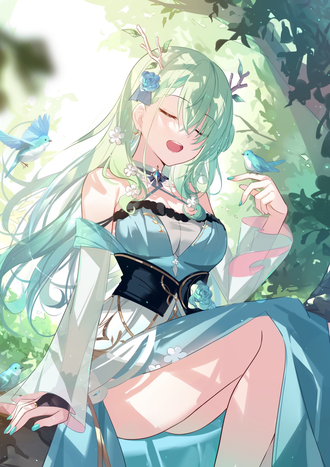 black_fire, ceres_fauna, dress, hololive, hololive_english, horns, no_bra, see_through