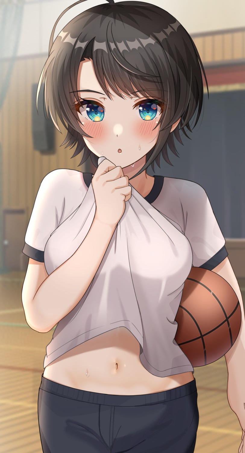 basketball, gym_uniform, hisui_(user_zvkr2432), hololive, oozora_subaru, shirt_lift, wet