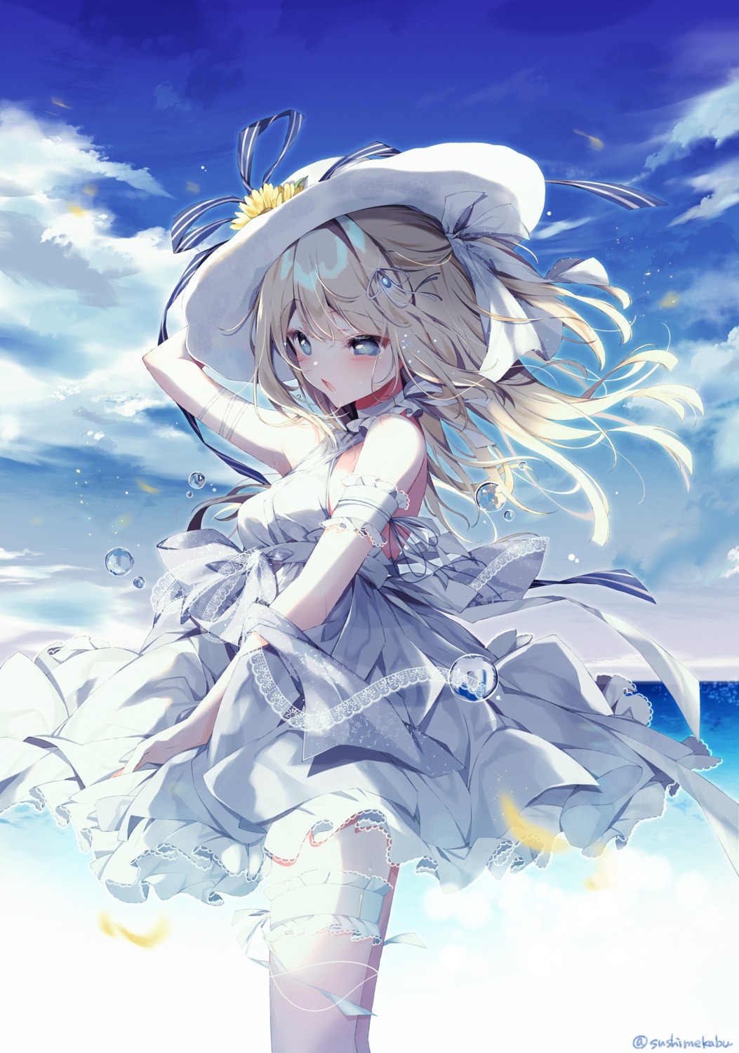 dress, garter, skirt_lift, summer_dress, sushimekabu, wet