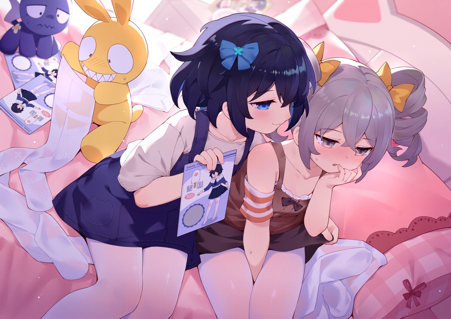 benghuai_xueyuan, bronya_zaychik, dress, honkai_impact, pantyhose, seele_vollerei, skirt_lift, tsubasa_tsubasa, yuri