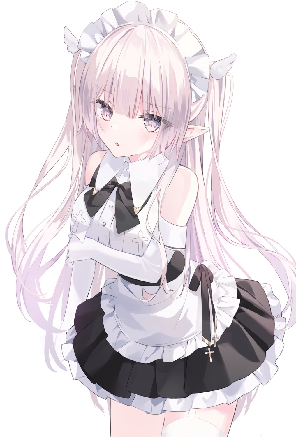 maid, pointy_ears, rum_(hairu_011), stockings, thighhighs, wings