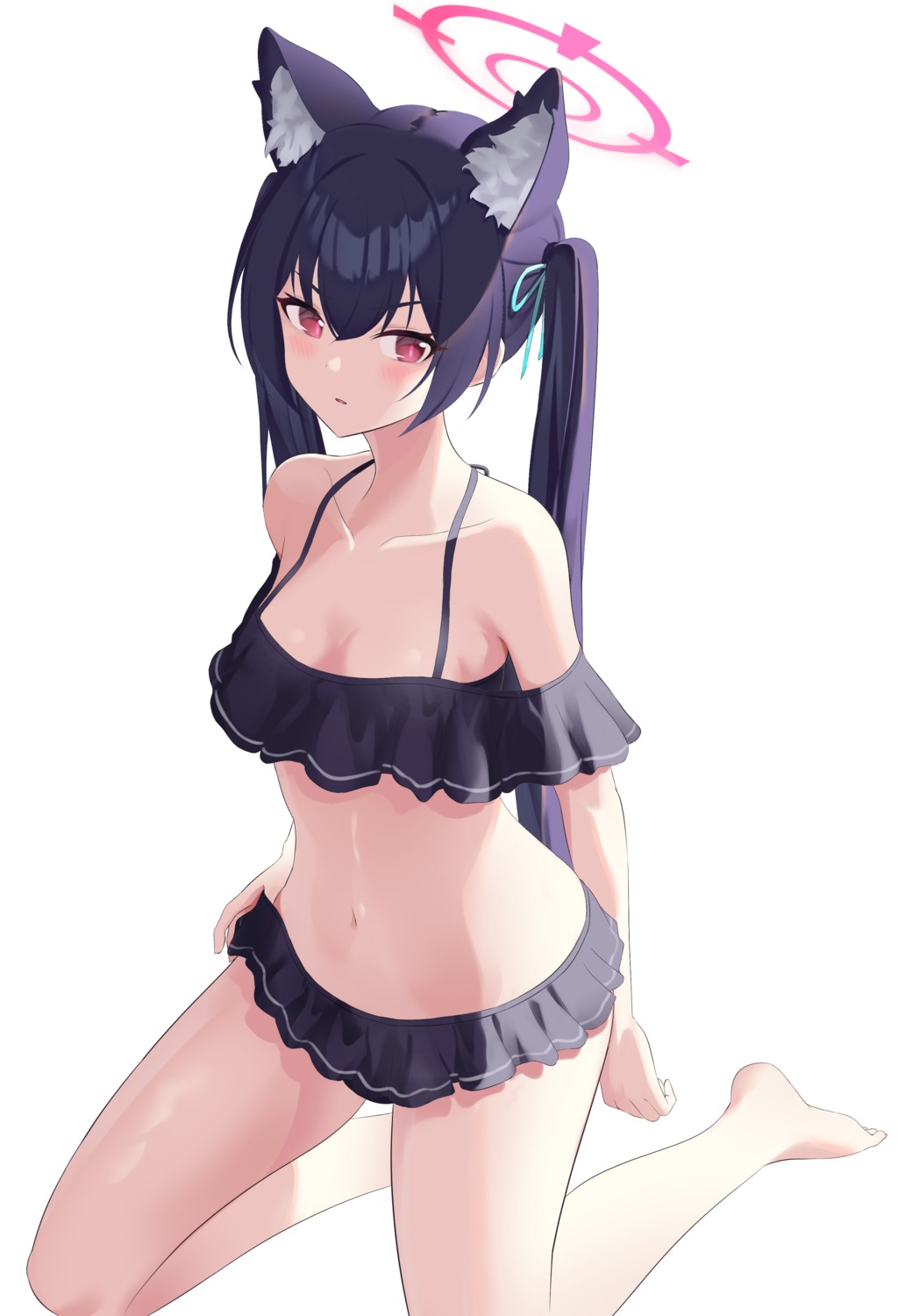 animal_ears, bikini, blue_archive, halo, kuromi_serika, mm_(pomeme4), nekomimi, swimsuits