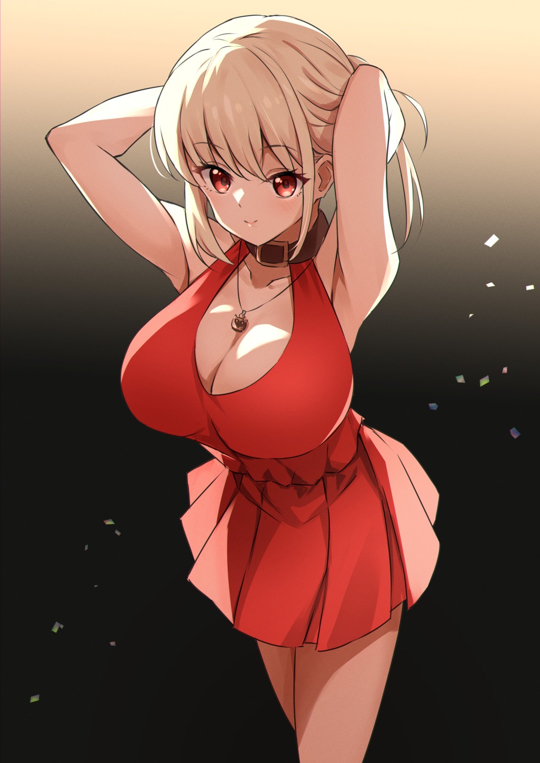 cleavage, dress, lycoris_recoil, nishikigi_chisato, shiraiwa_usagi