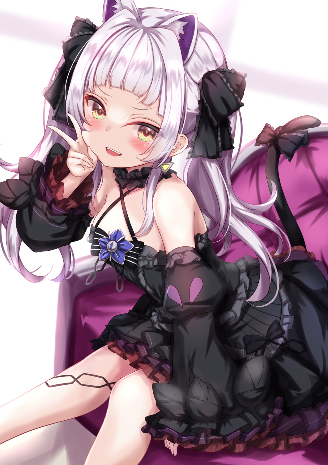 animal_ears, dress, garter, gothic_lolita, hololive, lolita_fashion, murasaki_shion, nekomimi