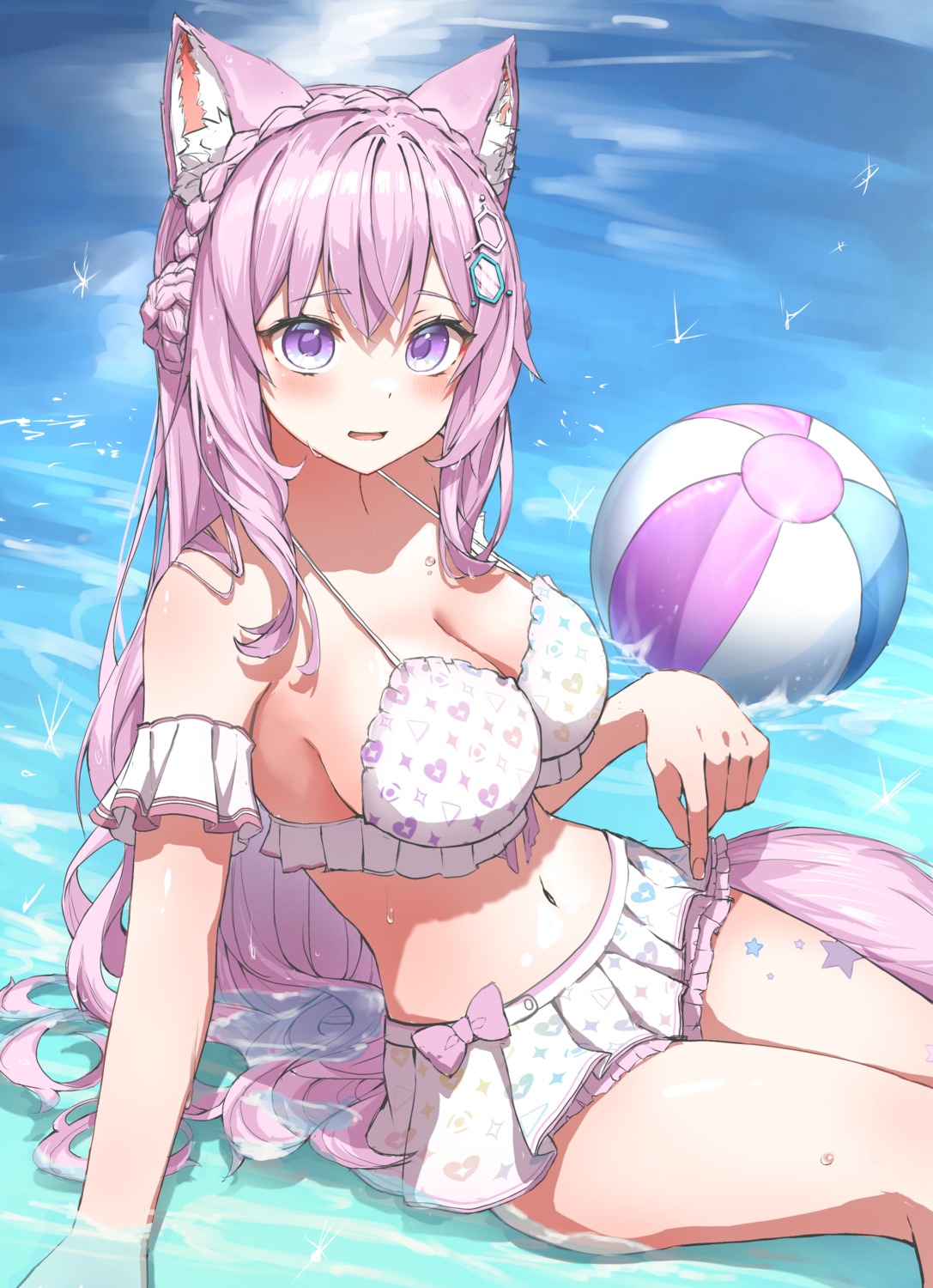 animal_ears, bikini, hakui_koyori, hololive, pepushi_drow, swimsuits, tail, wet