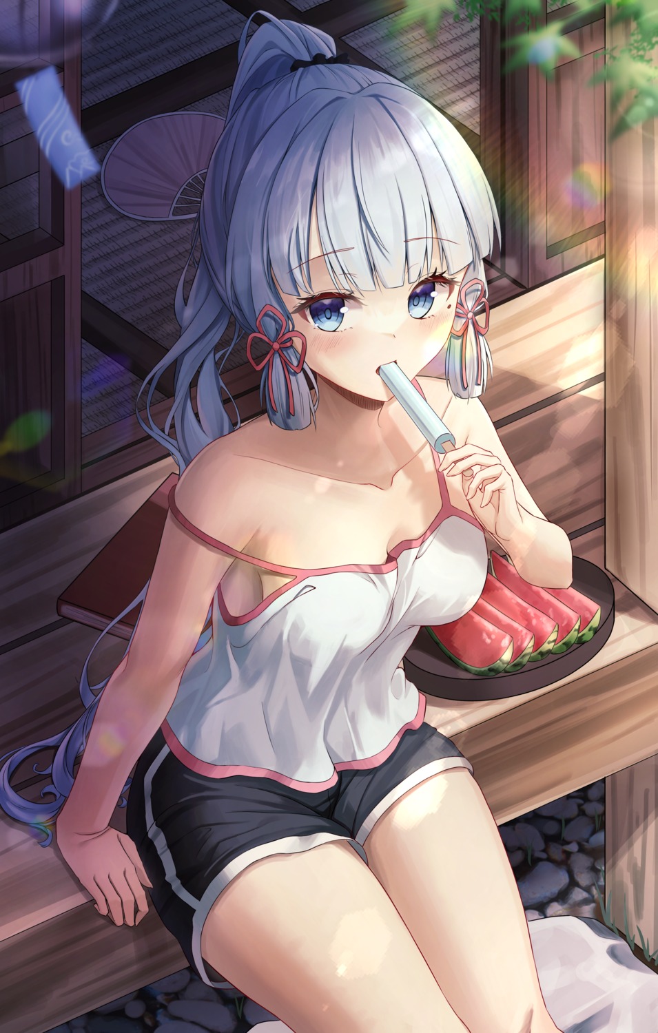 genshin_impact, kamisato_ayaka, monmo_mu, no_bra