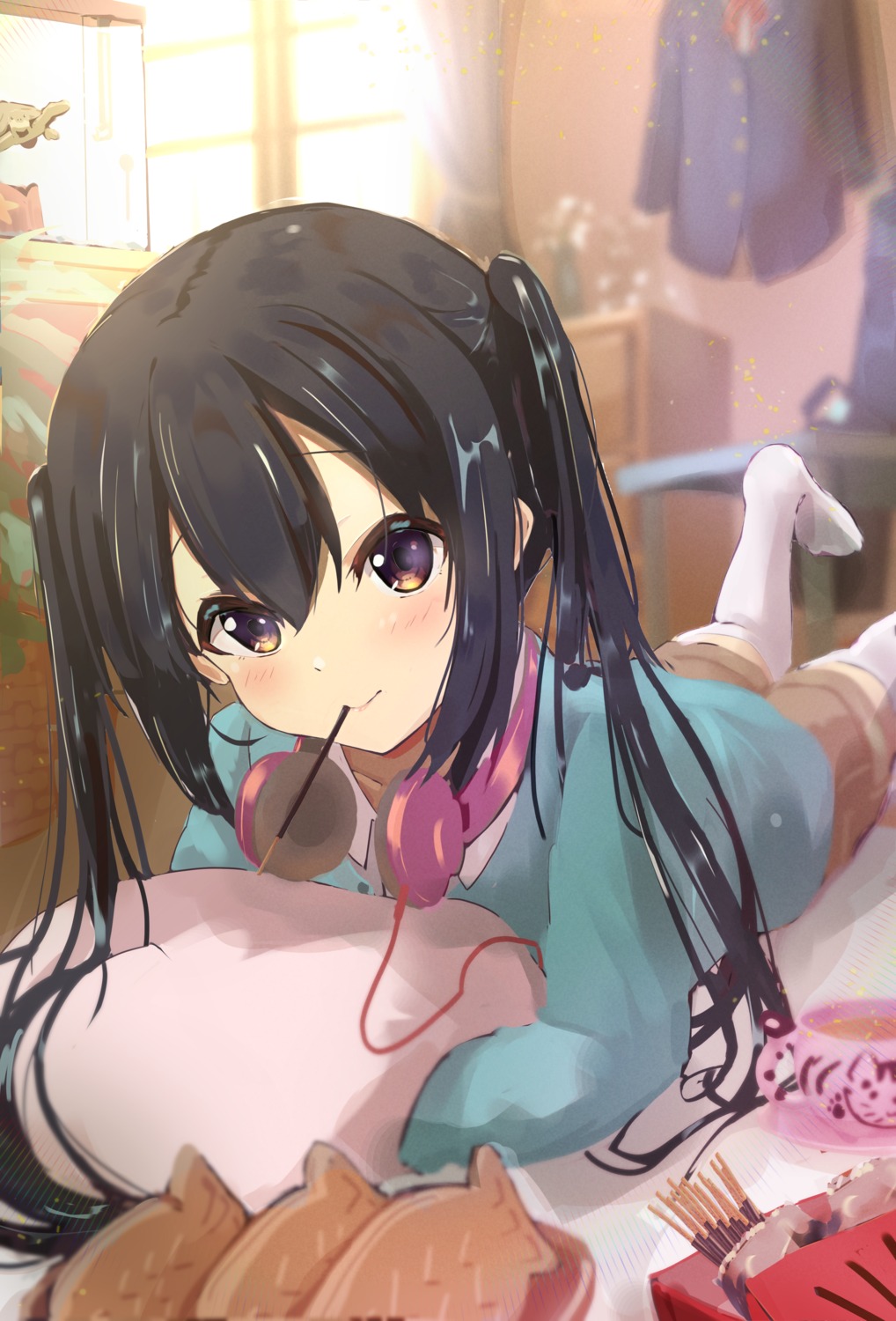 hai_0013, headphones, k-on!, nakano_azusa, thighhighs