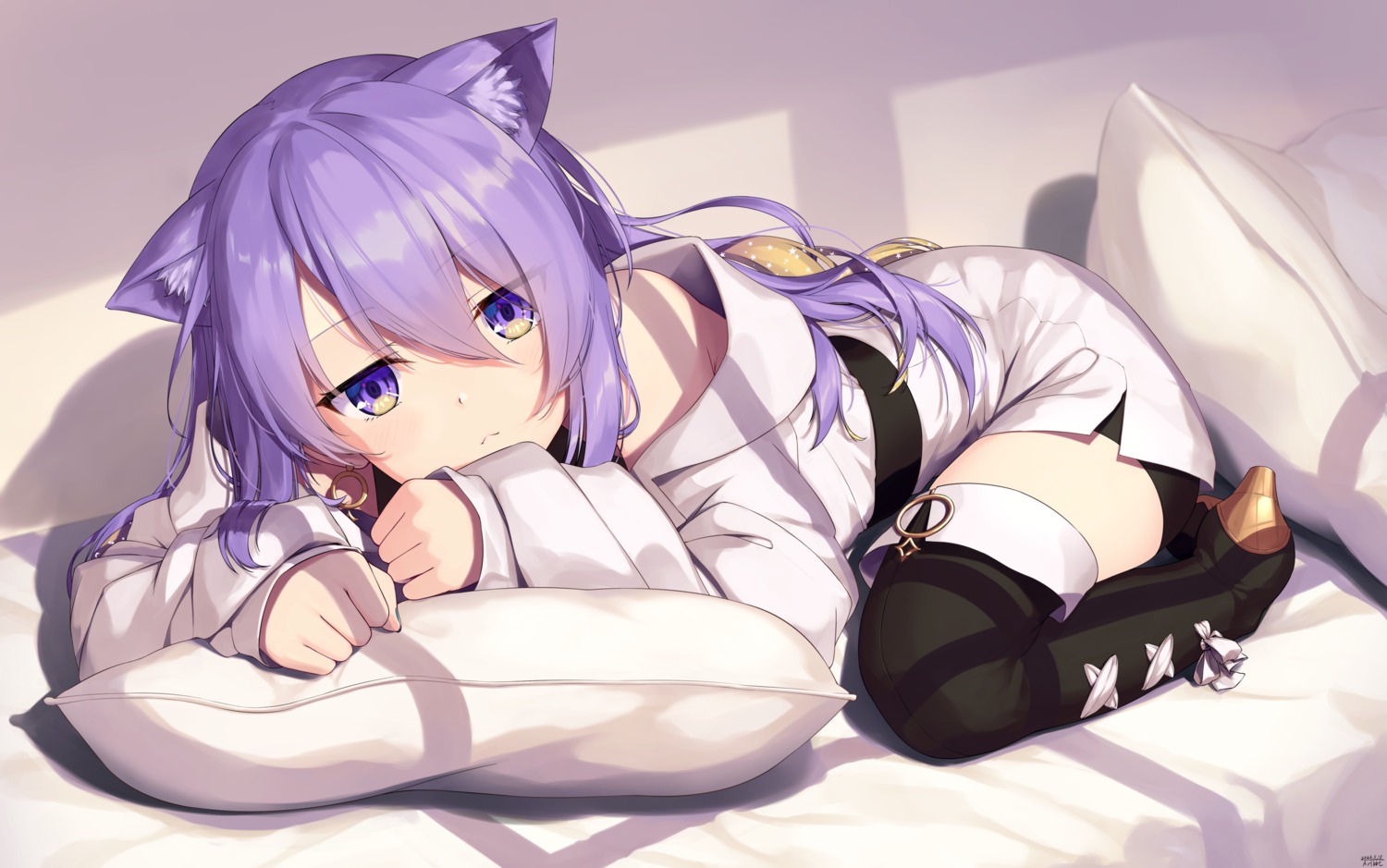 animal_ears, heels, hololive, hololive_indonesia, moona_hoshinova, nekomimi, thighhighs, traveler_(artbbt)