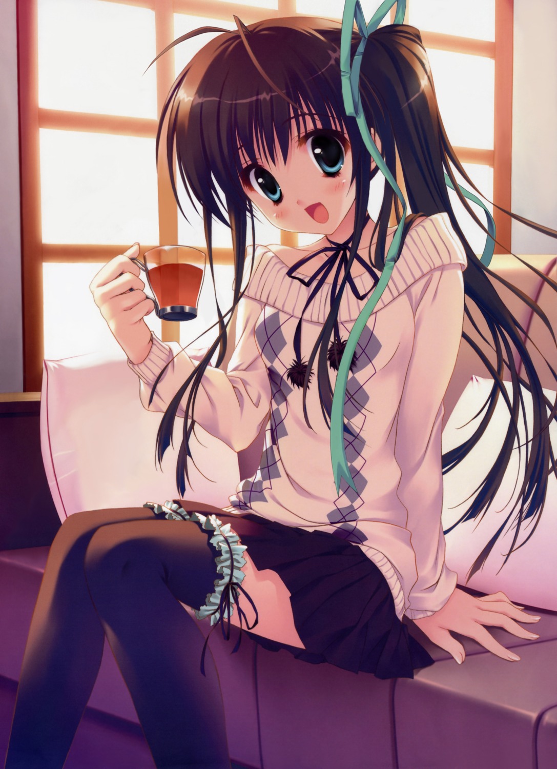 akane_iro_ni_somaru_saka, garter, nagase_minato, no_bra, photoshop, ryohka, skirt_lift, sweater
