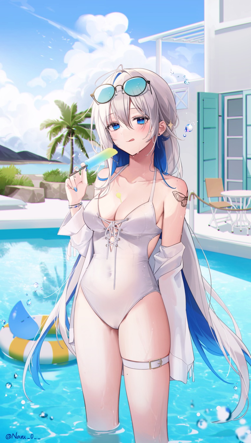 artist_revision, garter, megane, naru_0, swimsuits, tattoo, wet