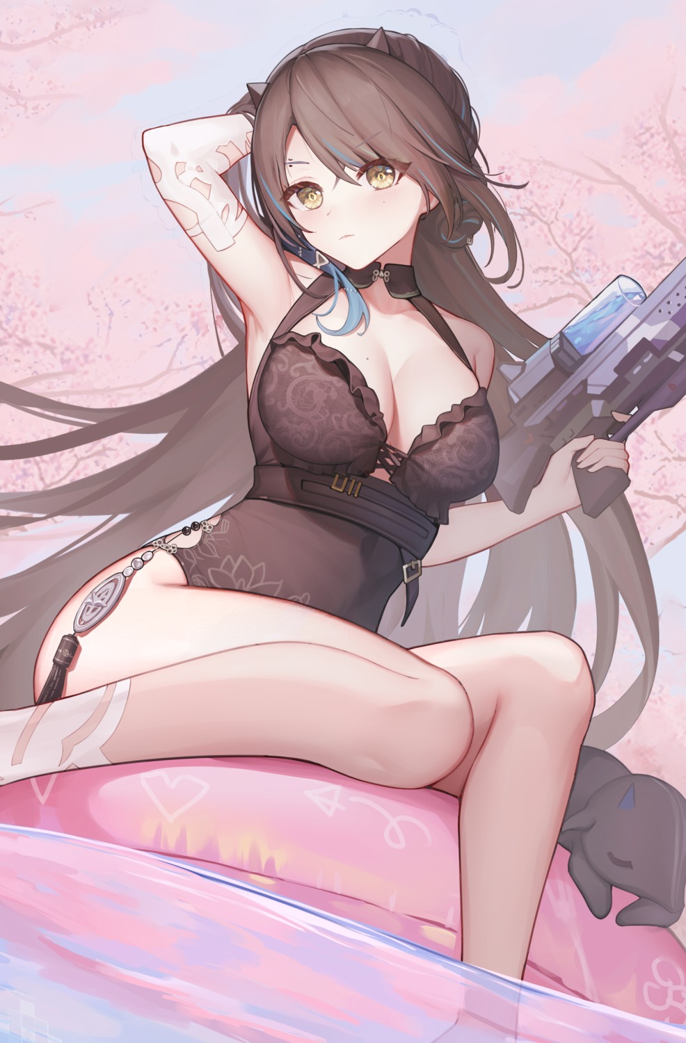 arknights, artist_revision, blacknight_(arknights), cyanide-whale, gun, no_bra