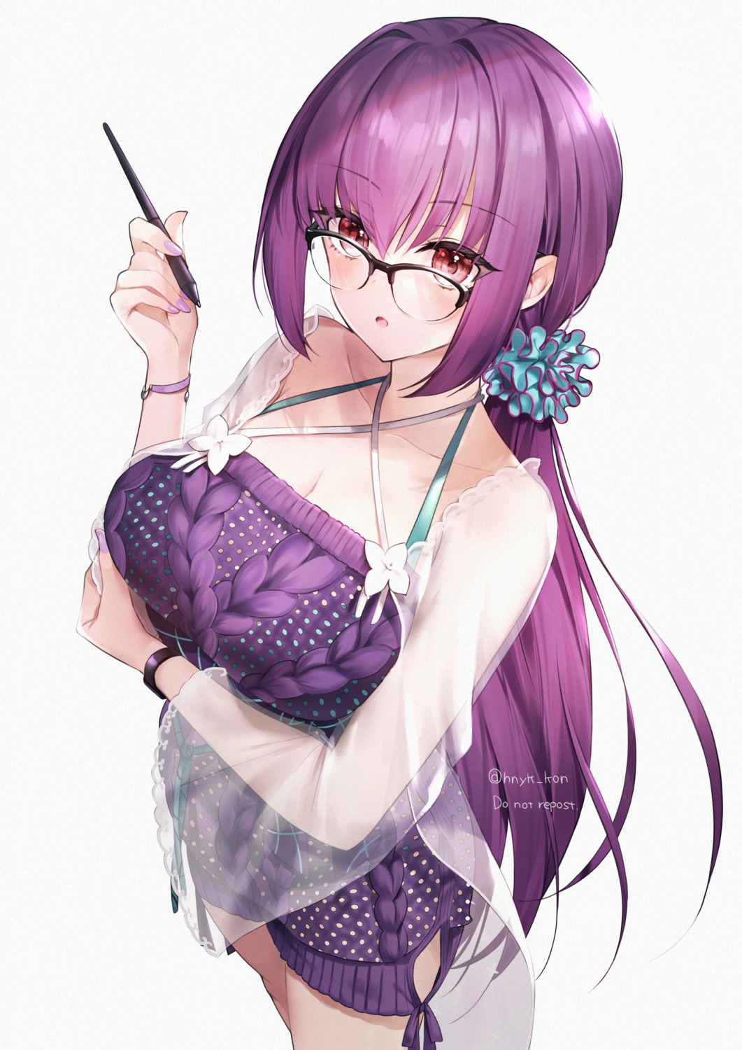 dress, fate/grand_order, hane_yuki, megane, scathach_skadi, see_through, sweater