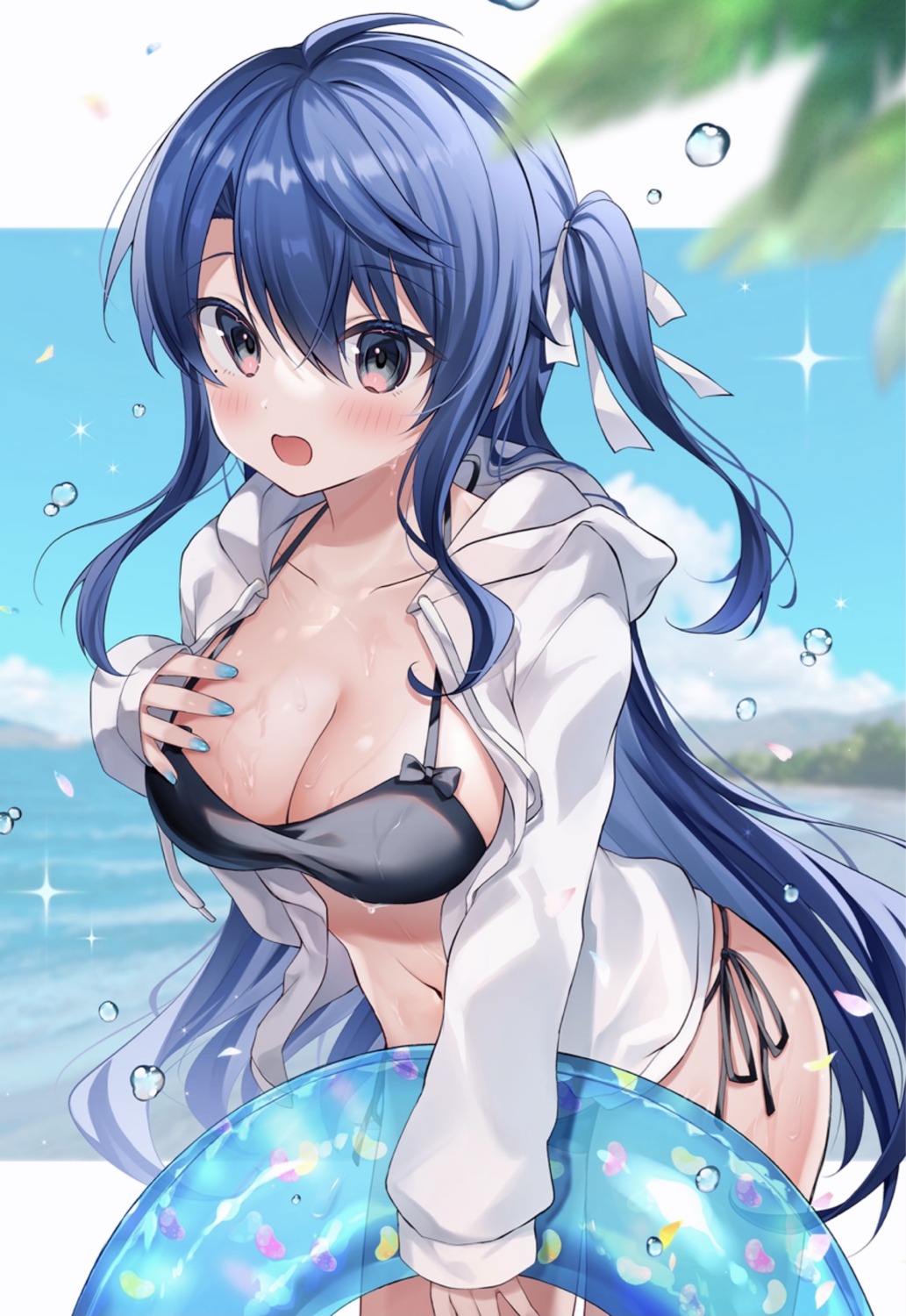 bikini, gyozanuko, harusaki_air, nijisanji, open_shirt, swimsuits, wet