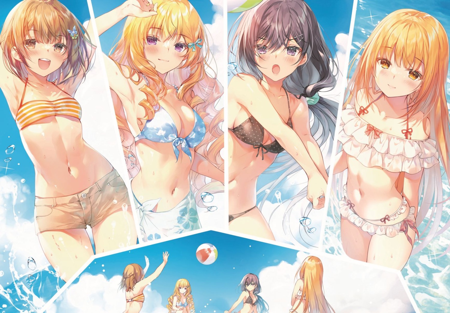 bikini, bikini_top, hirano_yuri, konohana_hinako, miwabe_sakura, miyakojima_narika, saijo_no_osewa, swimsuits, tennouji_mirei, wet