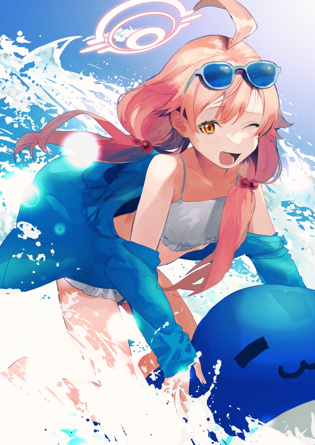 asuna_(i_luv), bikini, blue_archive, halo, megane, swimsuits, takanashi_hoshino, wet