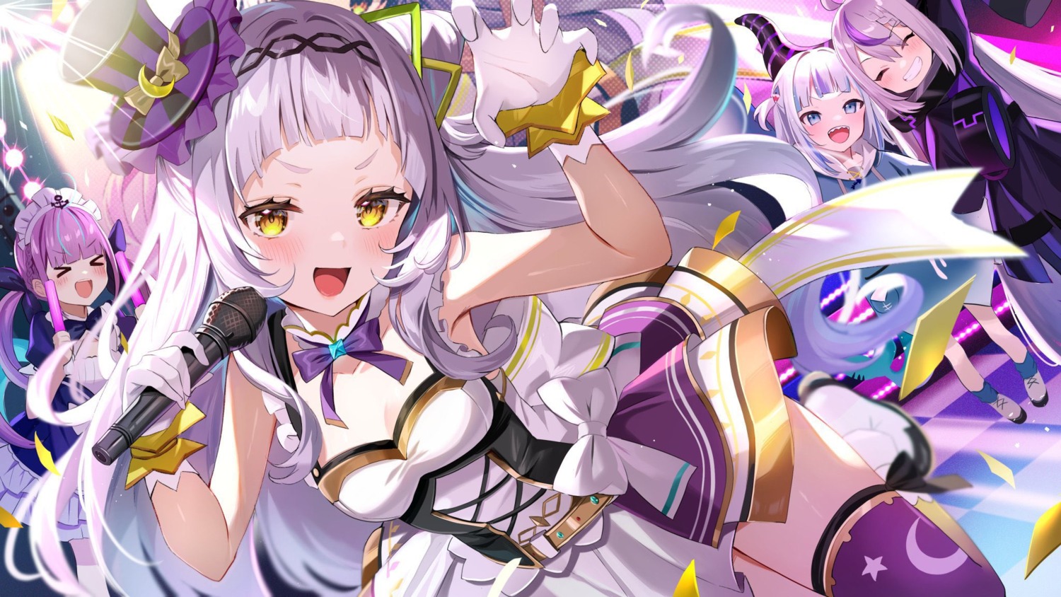 cleavage, dress, gawr_gura, hololive, hololive_english, horns, la+_darknesss, maid