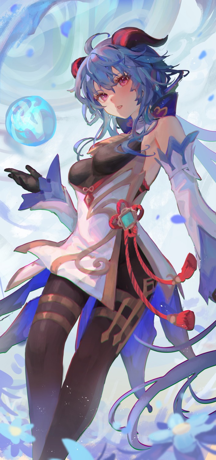 asian_clothes, ganyu, genshin_impact, horns, pantyhose, tomose_toiro