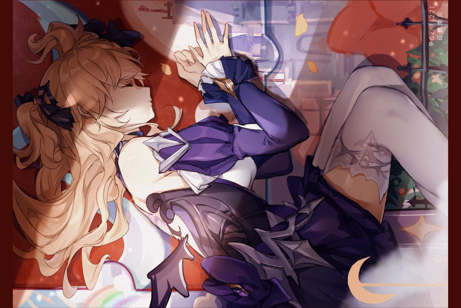 dress, fischl, genshin_impact, guzangnanfeng, thighhighs