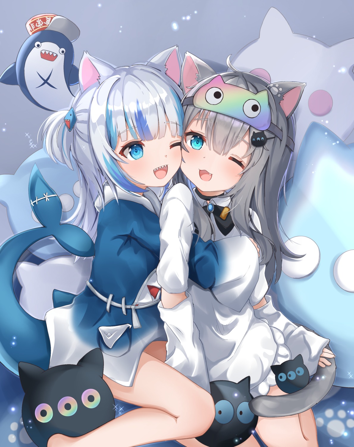 animal_ears, dress, gawr_gura, hololive, hololive_english, indie_virtual_youtuber, nacho_(amashiro_natsuki), nekomimi