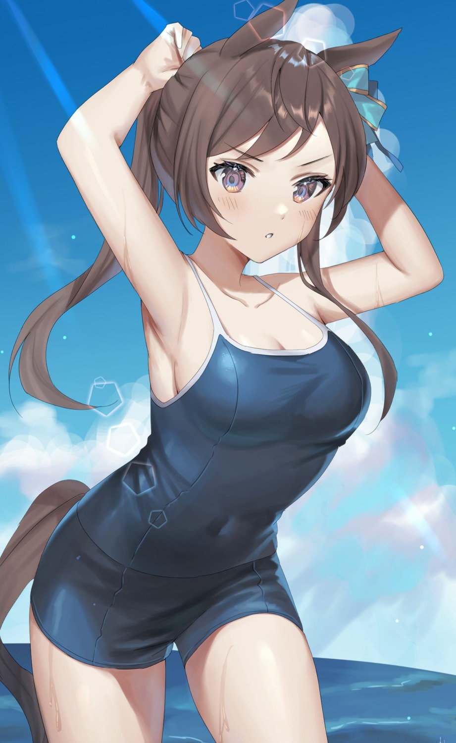 animal_ears, mejiro_dober_(umamusume), oshage_(osyage921), school_swimsuit, swimsuits, tail, uma_musume_pretty_derby, wet