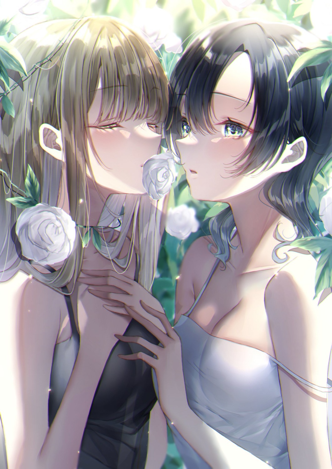 breast_hold, no_bra, touki_matsuri, wardrobe_malfunction, yuri