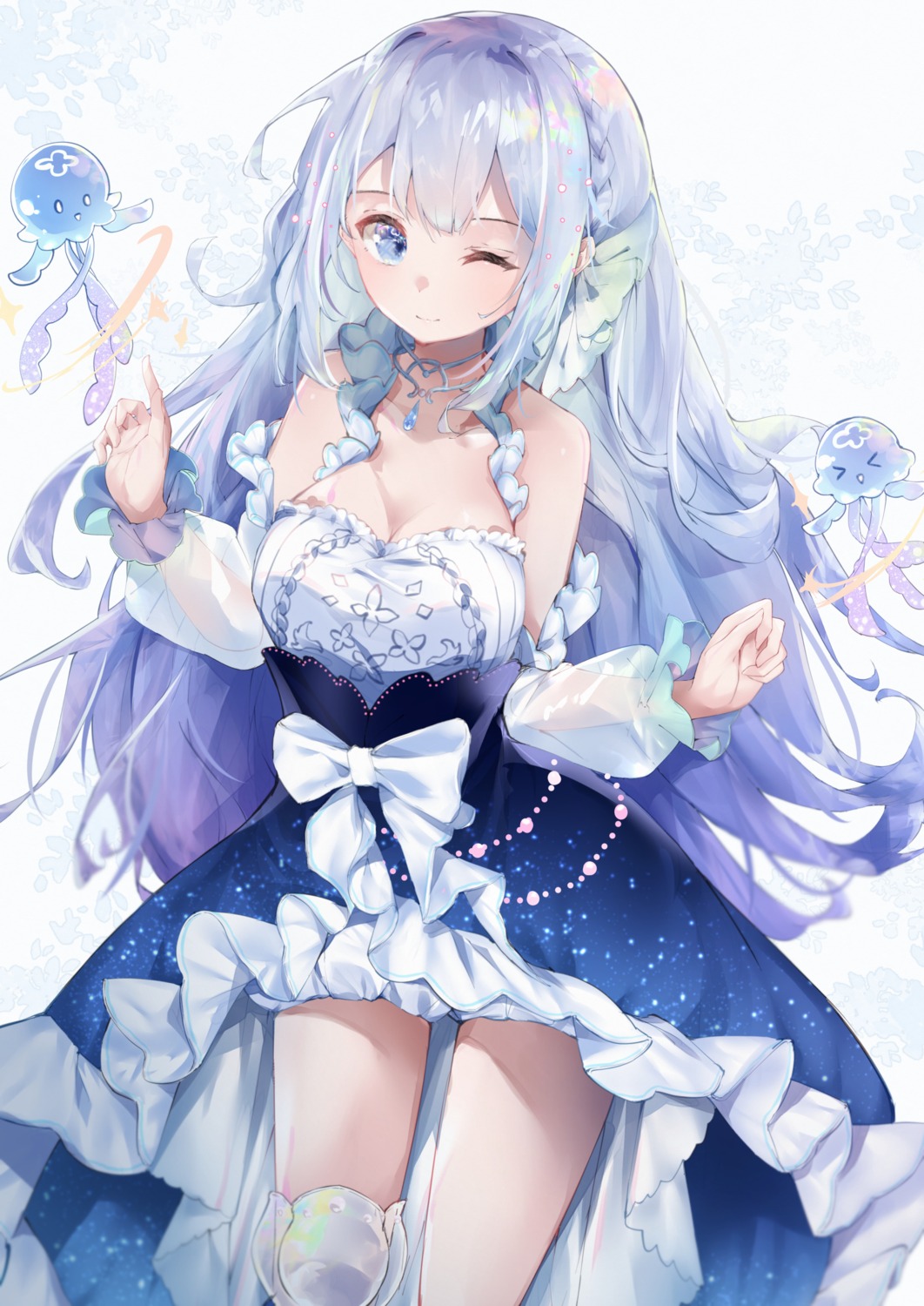 aitsuki_nakuru, bloomers, cleavage, dress, indie_virtual_youtuber, no_bra, sena_(sena_soar), skirt_lift