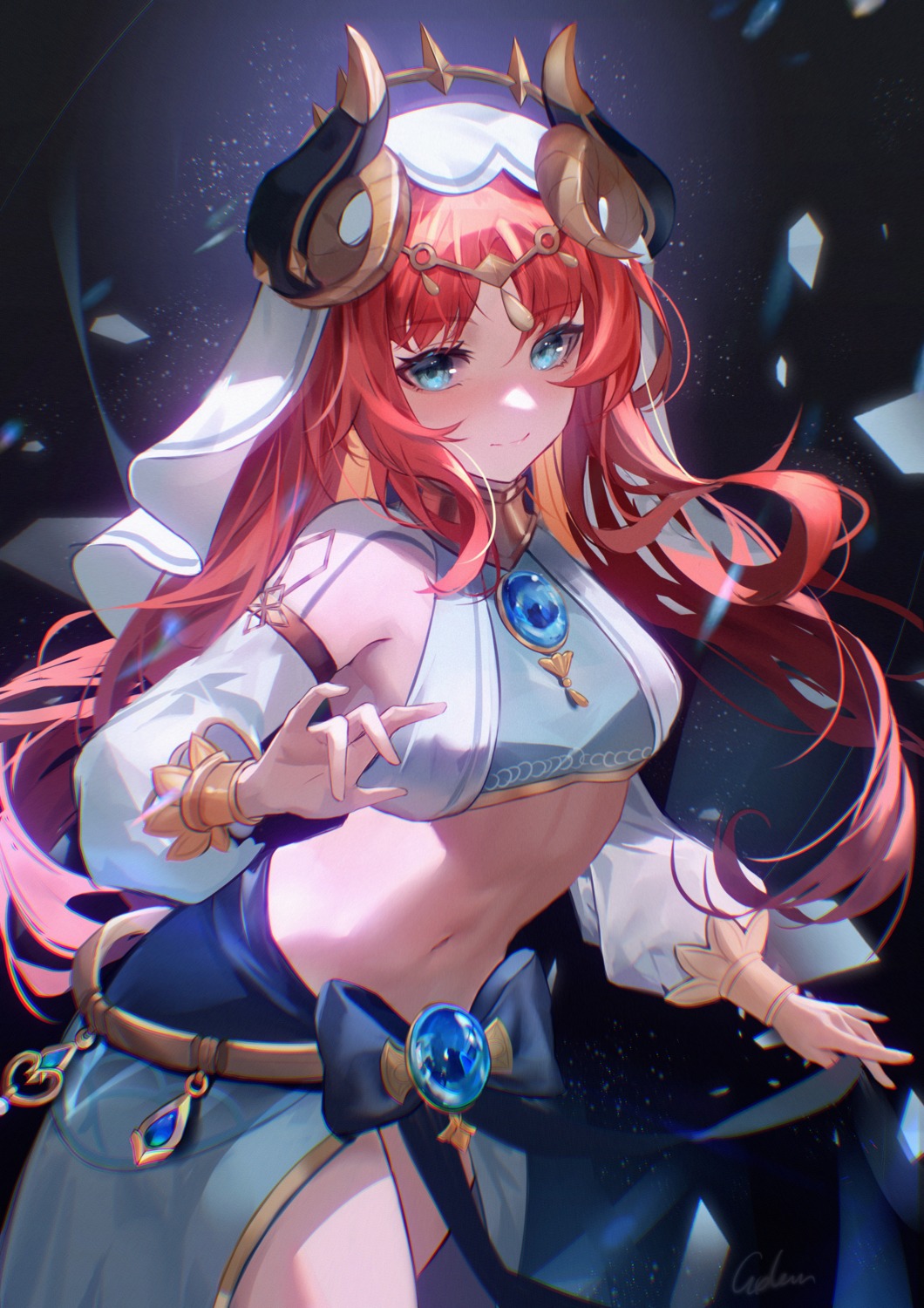 genshin_impact, golem_(he_ji_gao), horns, nilou