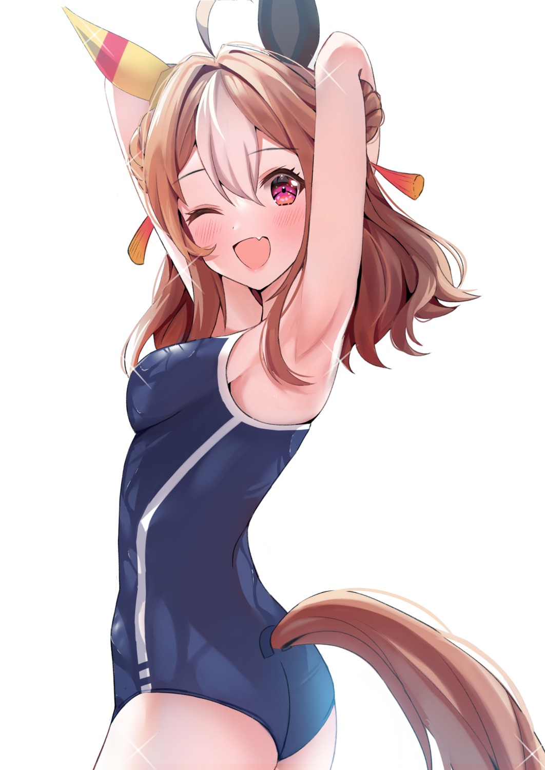 animal_ears, ass, copano_rickey_(umamusume), rei_(ilust9999), school_swimsuit, swimsuits, tail, uma_musume_pretty_derby