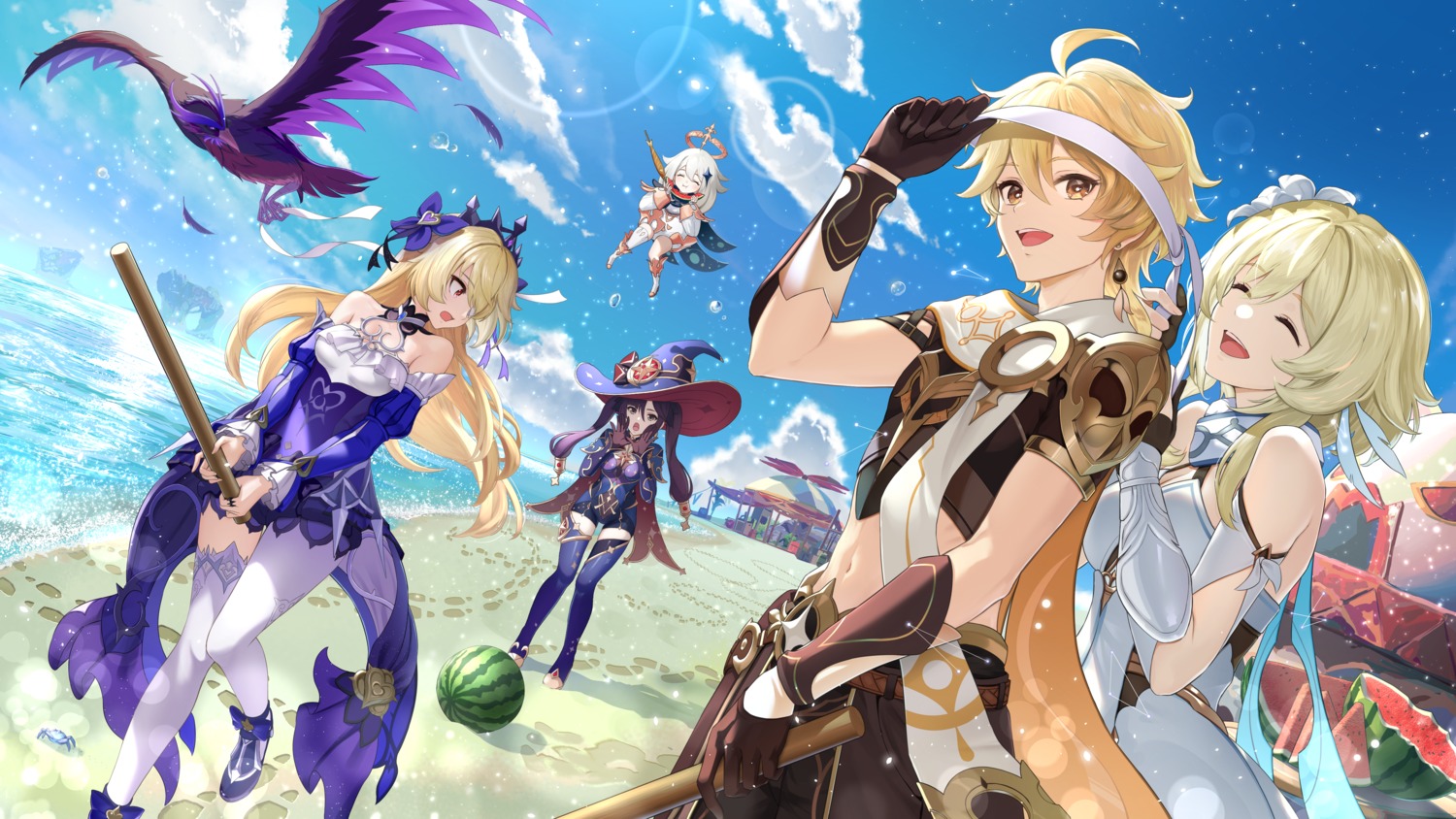 aether, dress, eyepatch, fischl, genshin_impact, kokuusinsin, lumine, mona_megistus
