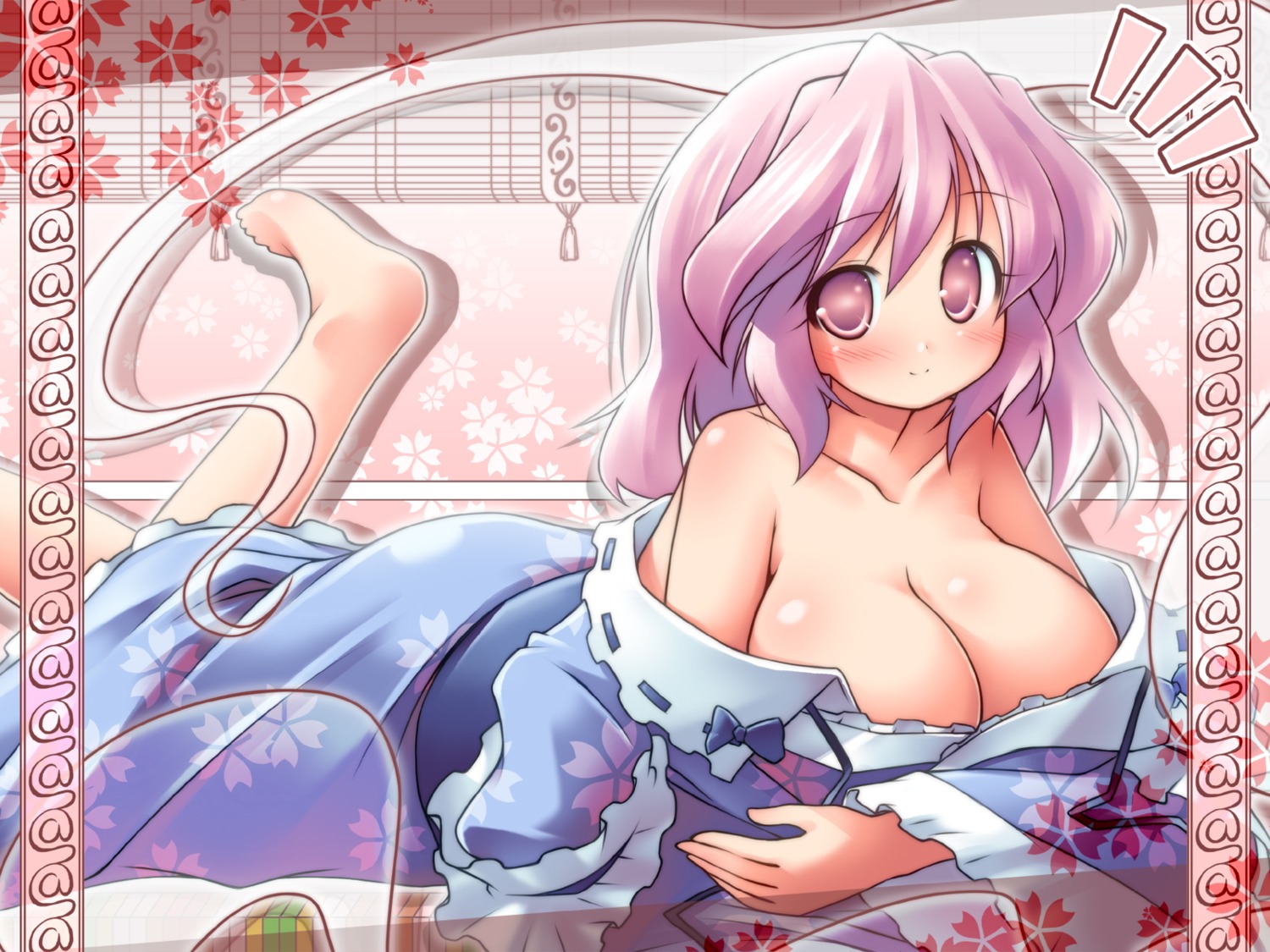 cleavage, kibushi, saigyouji_yuyuko, touhou, wallpaper, yukata