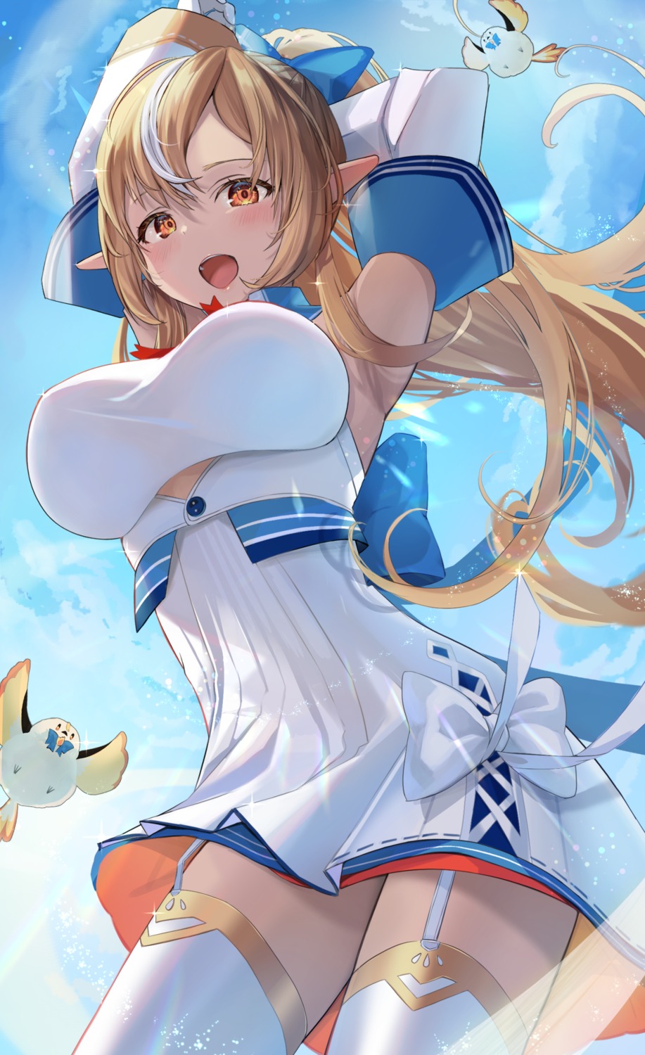 elf, hololive, pi_tayuko, pointy_ears, shiranui_flare, stockings, thighhighs