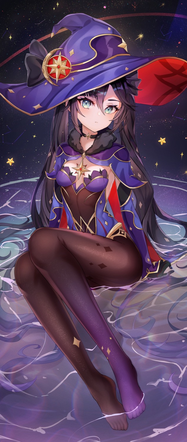 genshin_impact, leotard, mona_megistus, pantyhose, pupy_exe, wet, witch