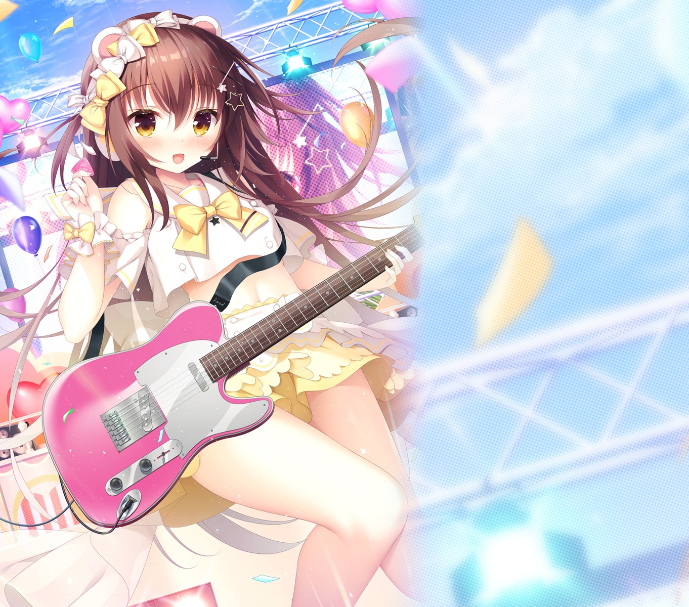 animal_ears, guitar, headphones, shiromochi_sakura