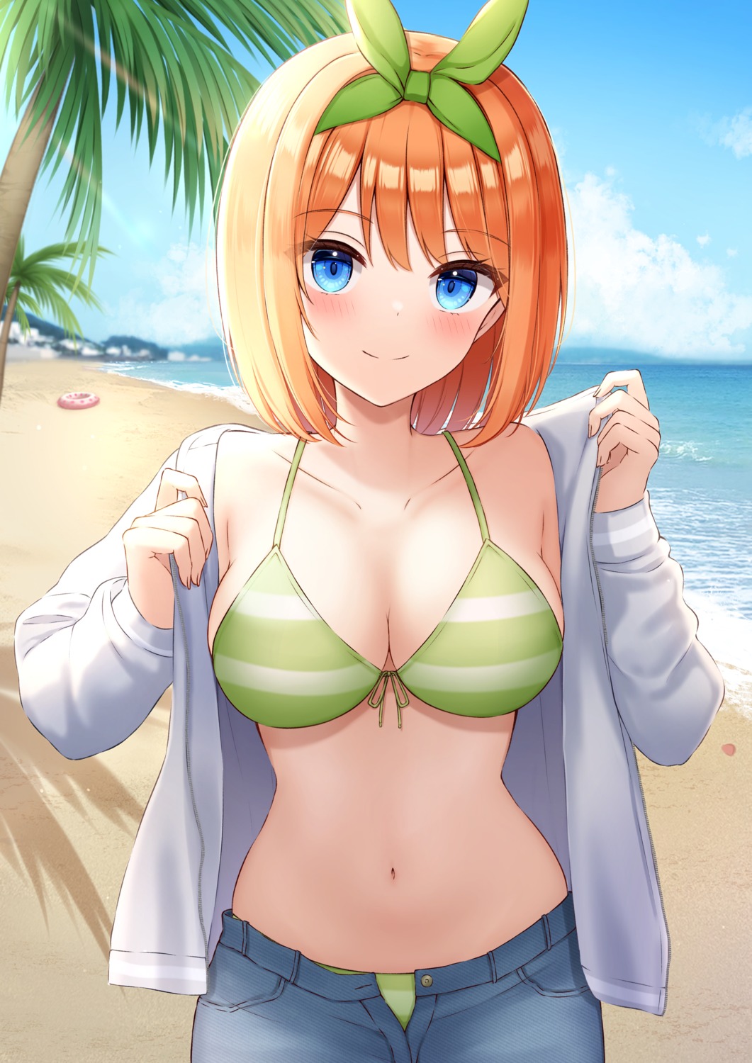 5-toubun_no_hanayome, bikini, nakano_yotsuba, open_shirt, swimsuits, undressing, yukiunag1