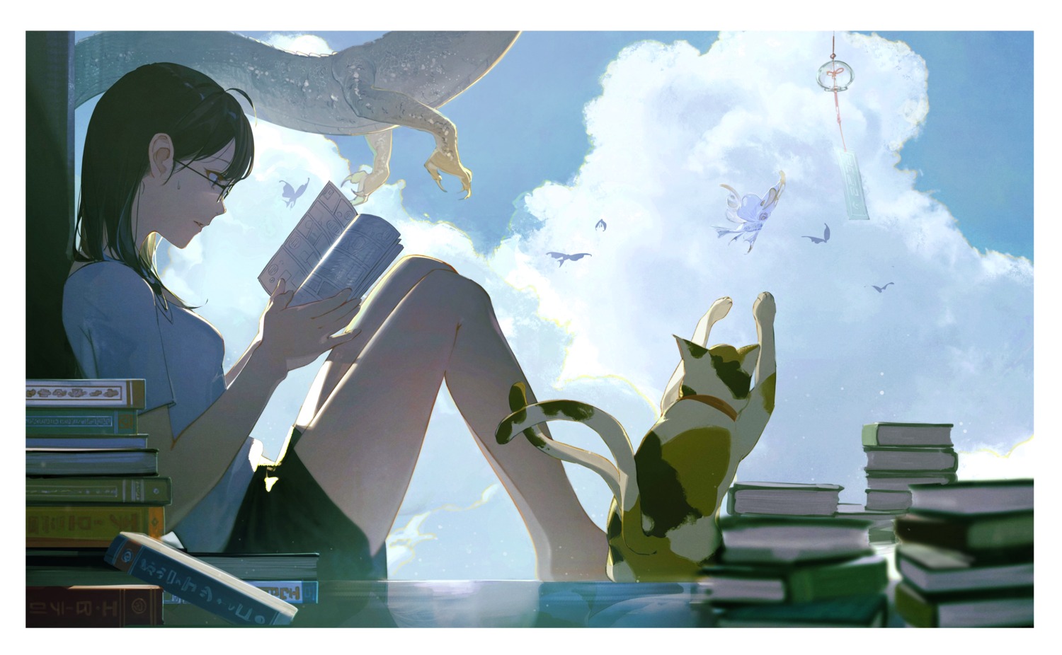 feet, megane, monster, neko, oekaki_taro