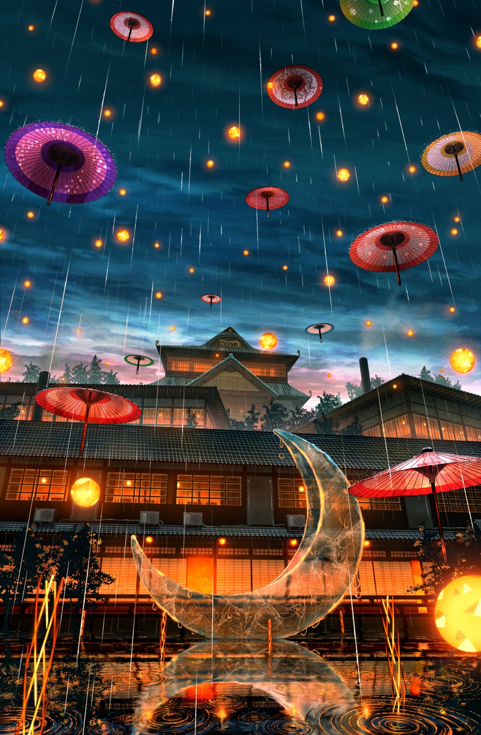 landscape, shuu_illust, umbrella