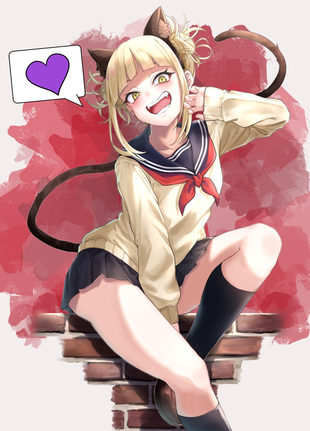 animal_ears, boku_no_hero_academia, m.tokotsu, nekomimi, seifuku, sweater, tail, toga_himiko